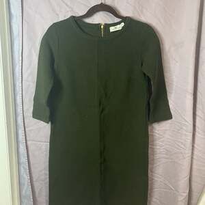 Vineyard Vines Womens XXS Ribbed Ottoman Shift Dress Green Gold Zip 3/4 Sleeve
